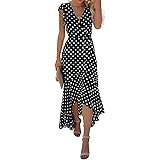 GRECERELLE Women's Summer Floral Print Cross V Neck Dress Bohemian Flowy Long Maxi Dresses