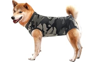 DOTONER Dog Recovery Suit Abdominal Wound Puppy Surgical Clothes Post-Operative Vest Pet After Surgery Wear Substitute E-Collar & Cone(XL, Camouflage)