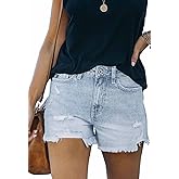 Metietila Women's Casual High Waisted Denim Shorts Frayed Raw Hem Stretch Ripped Jean Shorts