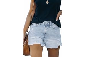 Metietila Women's Casual High Waisted Ripped Denim Shorts Frayed Raw Hem Stretch Jeans Shorts