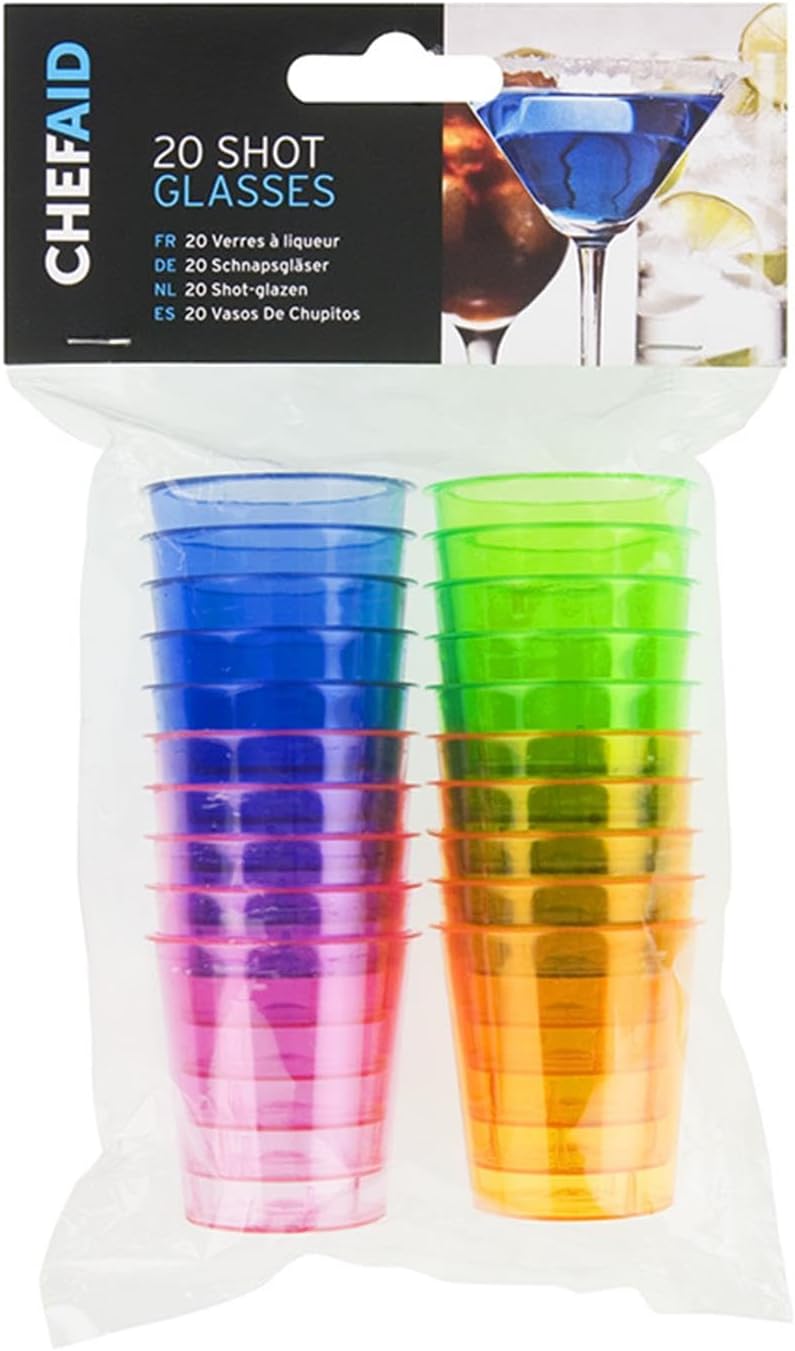 Chef Aid Multi-Coloured Plastic Shot Glasses Pack of 20 30ml
