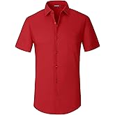 Alex Vando Mens Short Sleeve Dress Shirt Solid Cotton Stretch Button Down Shirt with Pocket