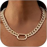 Chunky Gold Necklace for Women, 14K Gold Cuban Chain with Oval Spring Ring, 13MM/16MM/23MM 14K Gold Plated Womens Gold Chain Necklace Hip Pop Trendy Jewlry Gifts