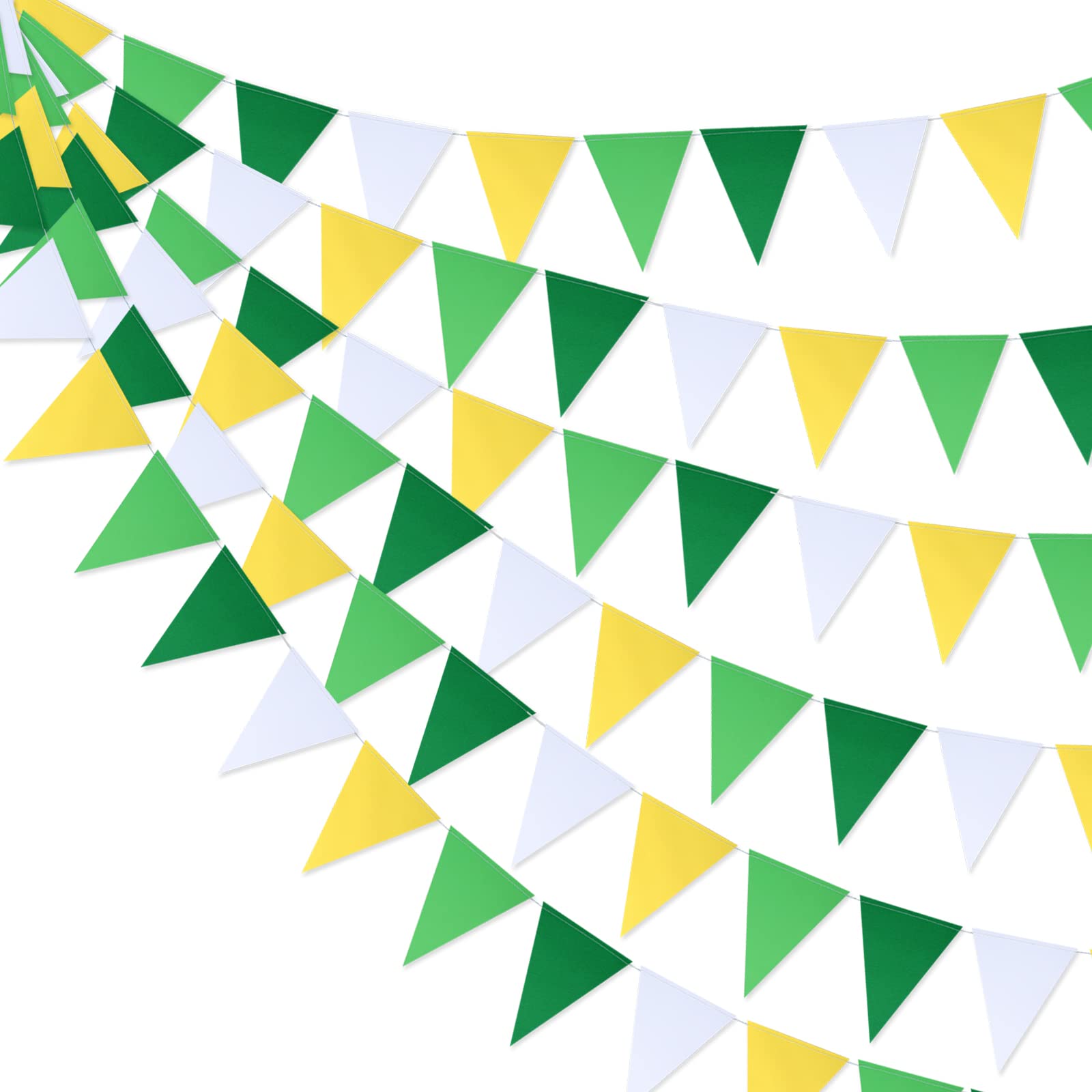 Photo 1 of Guzon Yellow Green White Pennant Banner, 3 Pack Paper Triangle Flags Spring Summer Hanging Paper Streamers Banner for Lemonade Birthday Wedding Engagement Baby Shower Tea Party