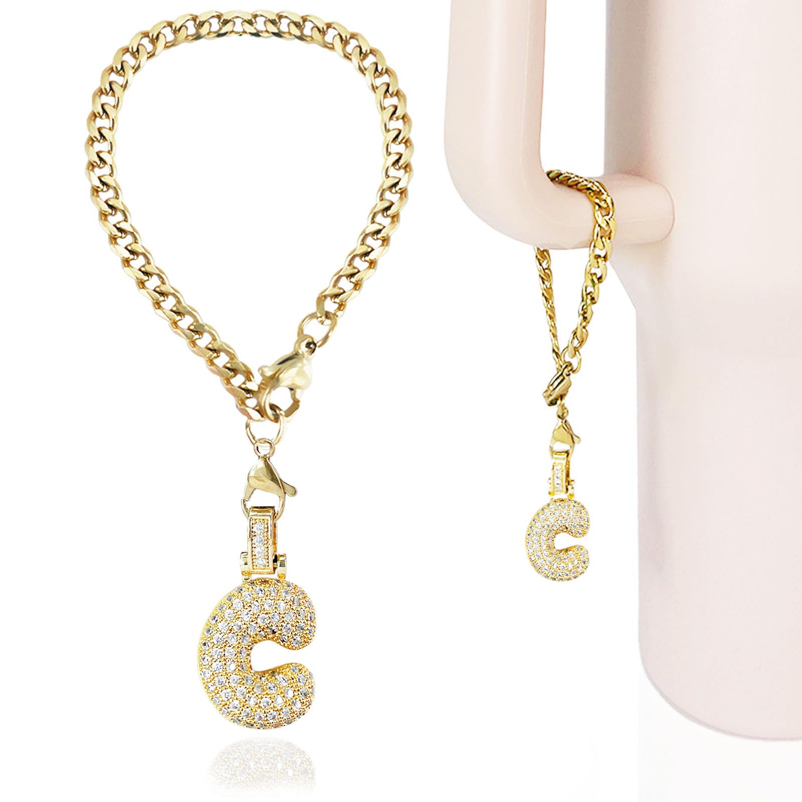 Photo 1 of LUHOHI Cup Charms for Stanley Handle- Bubble Letter Charms Accessories for Stanley 40 Oz Tumblers Cute Fat Initial Keychain with Diamond Glitter Jewelry Personalized Water Bottle Decorations C