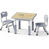 Brelley Height Adjustable Toddler Table and 2 Chairs Set, Grey | Table Supports 280 lbs, Drawing Activity Desk, Classroom/Daycare/Home, Children Multi-Activity Table for Ages 3-8