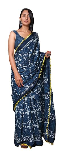 Women's Handloom Cotton Saree (Indigo)
