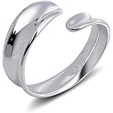Desnuage Adjustable Open Ring for Women - 925 Sterling Silver Statement Ring with Modern Asymmetric Design, Stackable Fashion Jewelry
