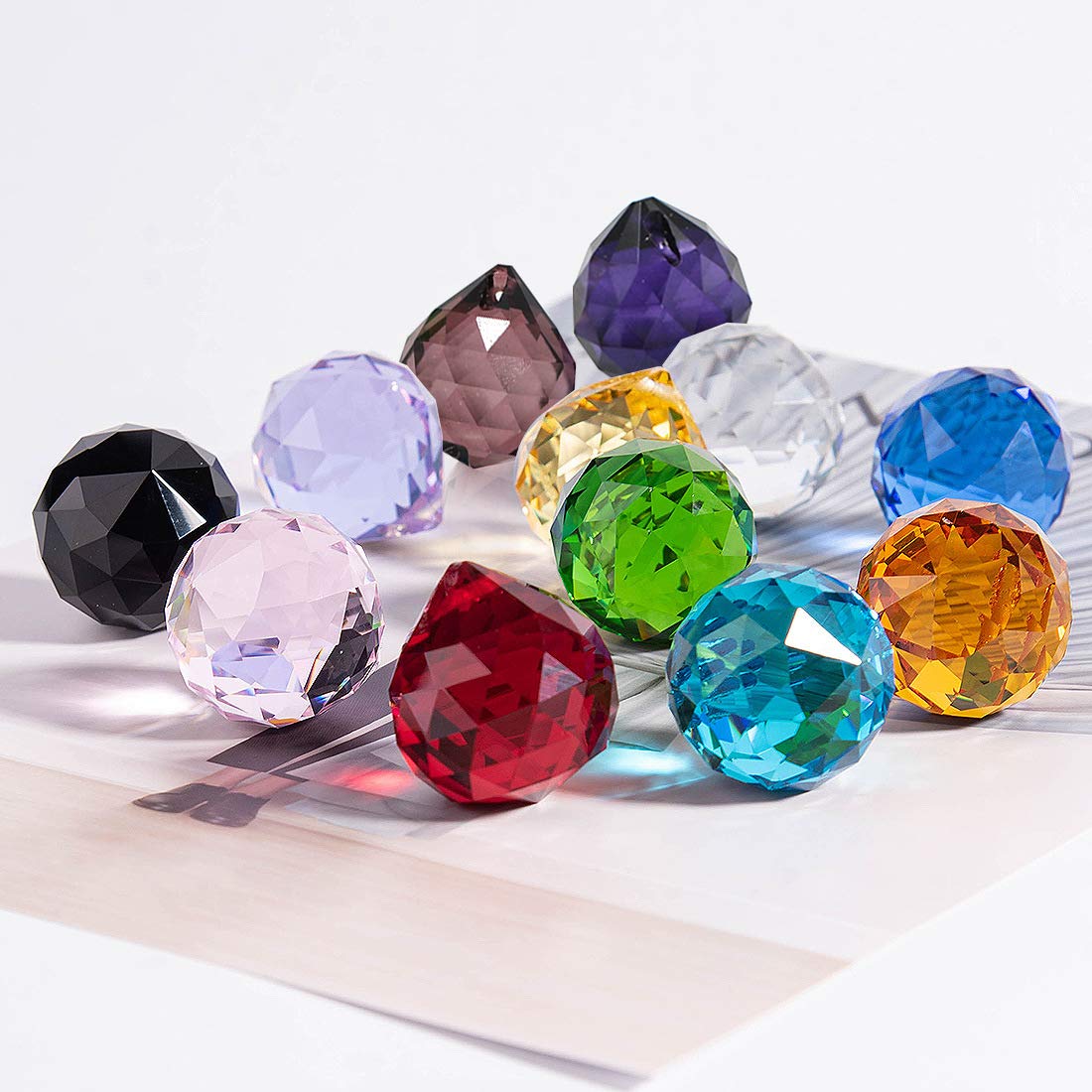WEISIPU 30mm Vintage Feng Shui Faceted Decorating Crystal Ball Prism Pendant Suncatcher Multi-Color Hanging Pendant Suncatcher 12pcs