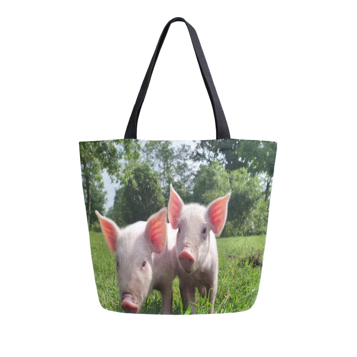 ZZXXB Cute Pig Reusable Grocery Shopping Bag Heavy Duty Canvas Tote Bag Large Collapsible Washable Handbag Shoulder for Women