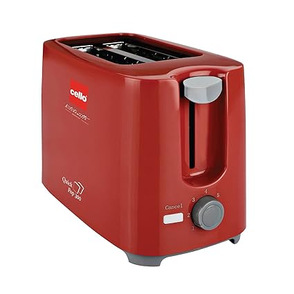 Cello Quick CLO_QUICKPOP_300_RED_2 Slice 700-Watt 2 Slice Pop-up Toaster (Red)