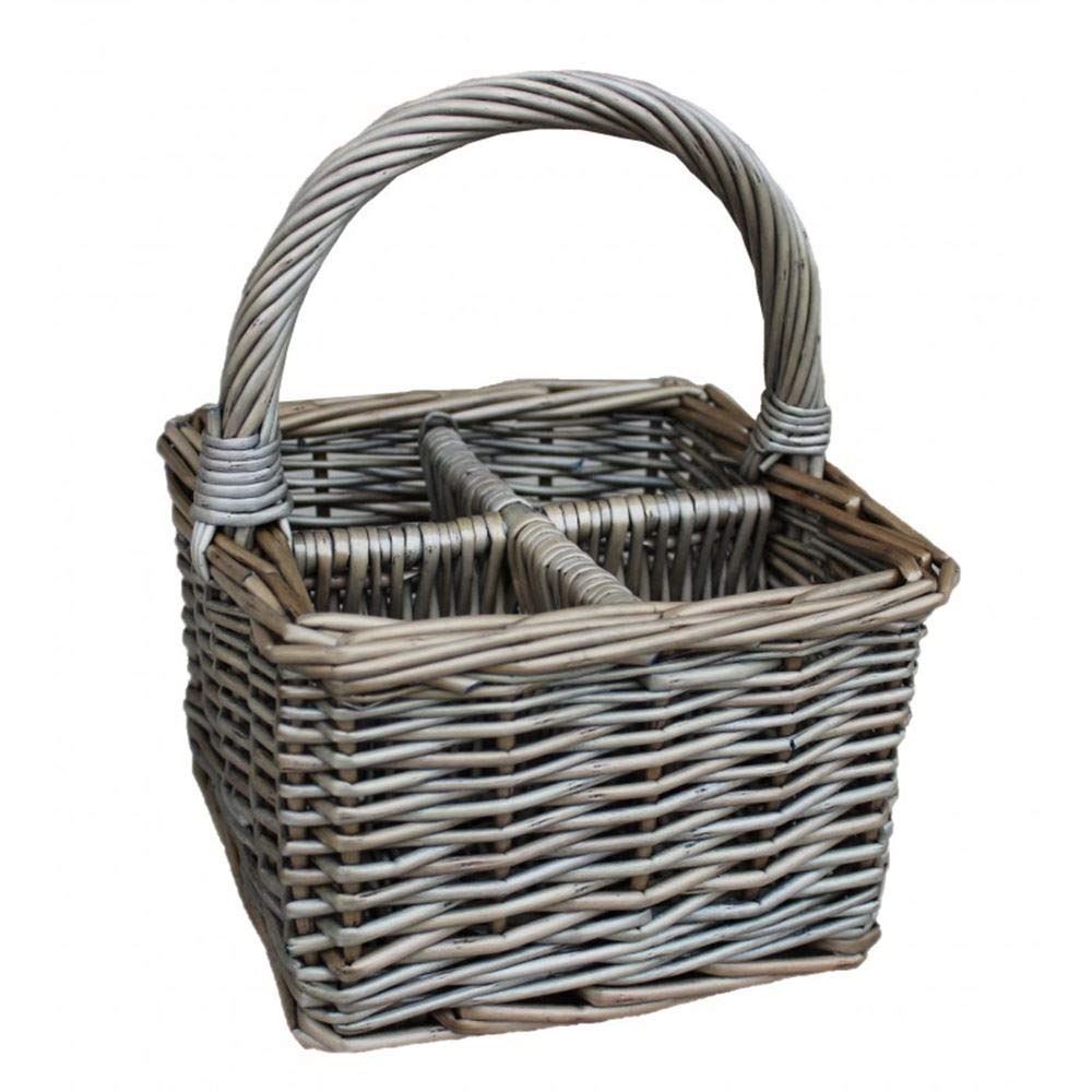 Antique Wash Wicker Square 4 Section Cutlery Basket