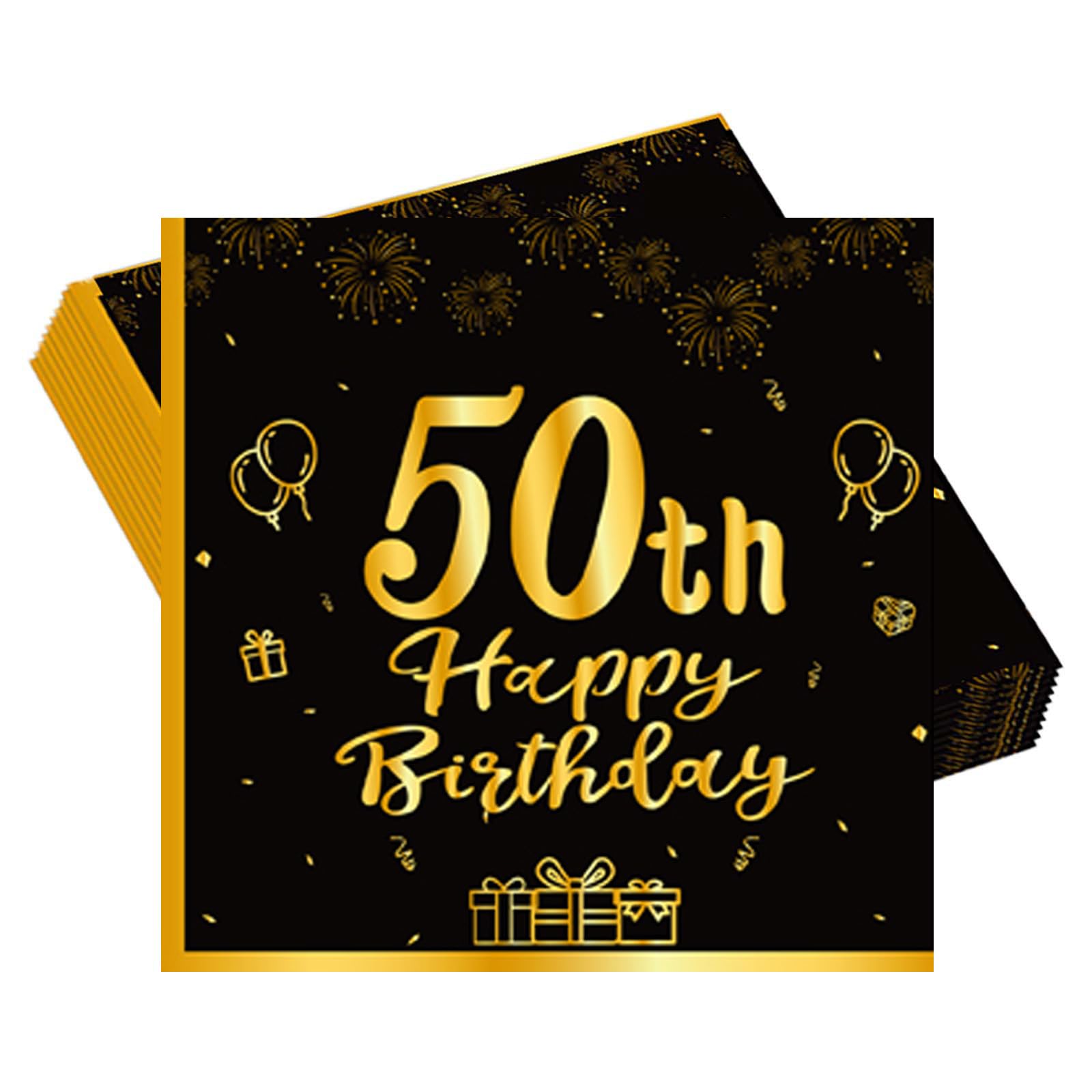 POPOYU 20pcs Black and Gold Napkins 50th, Happy Birthday Disposable Tableware Paper Napkins, Happy 50th Birthday Decorations Paper Tissues for Men,Women,Him,Her 50th Birthday Gifts Party Supplies