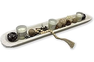 BEDAZE Wooden Dough Bowls Decorative，Rustic Bread Long Bowls Decor Wood Tray, Hand Carved for Table Centerpiece Decor, Home Decor (30 * 6 * 2inch White)