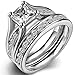 Stainless Steel Princess Cut Cubic Zirconia Wedding Engagement Ring Set Anniversary Propose Eternity Bridal Halo (10)
