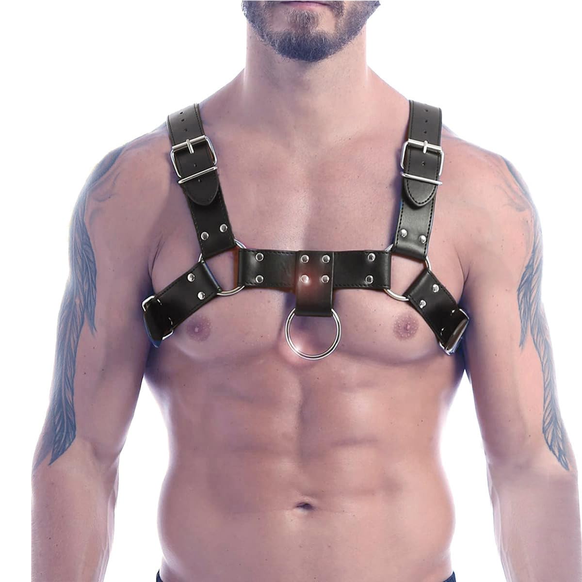 YUNHAOBAO Men Chest Harness Strap Men's Erotic Costumes Leather Bondage harness Set shoulder harness belt Chest Punk Gothic Harness Belt Clubwear Costume Muscles Protector Clubwear Costume
