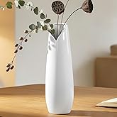 TDIAVH White Ceramic Flower Vase,12 Inch Tall Modern Textured Vases for Farmhouse,Home Decor,Shelf,Table Centerpieces,Living Room Decorations Large Minimalist Pattern Vase for Pampas Grass Flower