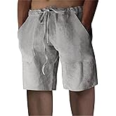 Puimentiua Linen Shorts for Men, Lightweight Elastic Waist Summer Beach Mens Linen Shorts