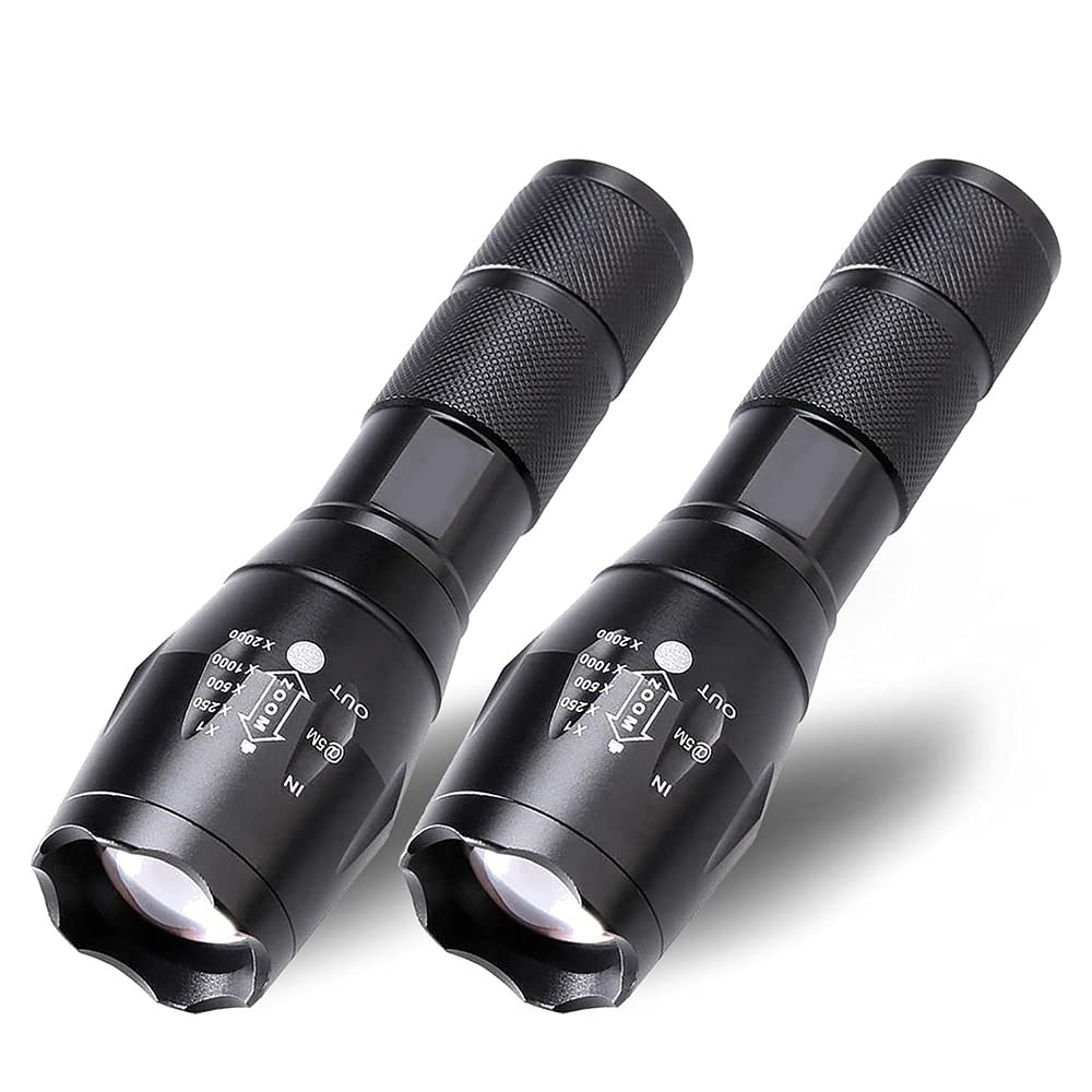 MMOBIEL 2X LED Tactical Flashlight - 1000 Lumen, 5 Modes Zoomable, Water Resistant, Survival Flashlight, Camping, Emergency and Outdoor Flashlight.