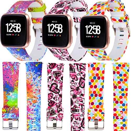WISHTA 3pcs Fitbit Versa Replacement Bands, Soft Small&amp; Large TPU Sport Strap for Fitbit Versa Smart Watch (3pcs-Colorful-05, Large)