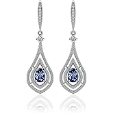 Cubic Zirconia Teardrop Dangle Earrings - Sterling Silver Pear Shape Crystal CZ Chandelier Rhinestone Wedding Statement Earring for Bride Bridesmaids Mother of Bride Pageant Party Prom