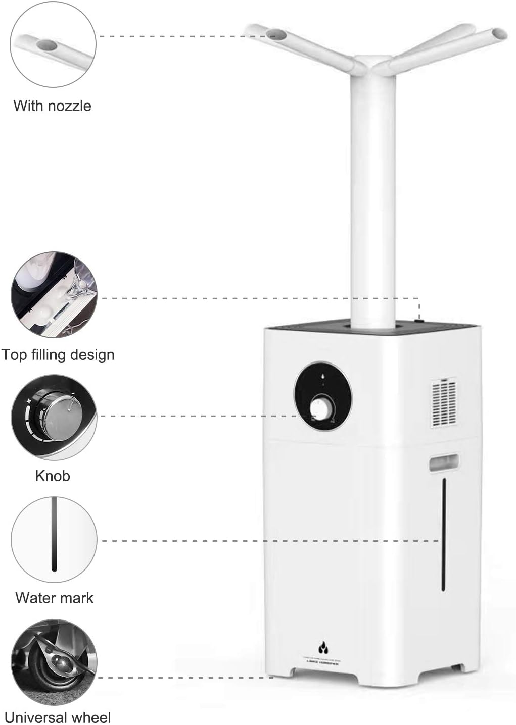 DUOLANG 23L Cool Mist Humidifiers for Large Room 2000 sq.ft, 6Gal Top Fill Ultrasonic Humidifier Quiet with 360° Mist Tube 4 Speeds Humidity for Home Office Workshop Greenhouse, Easy to Clean, White: Kitchen & Dining