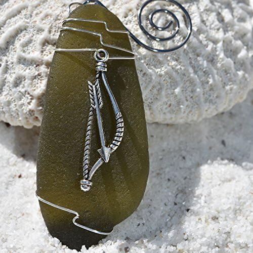 Custom Surf Tumbled Sea Glass Ornament with a Silver Bow and Arrows Charm - Choose Your Color Sea Glass Frosted, Green, and Brown.
