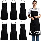 ARKBAODAN Bib Apron - Unisex Black Aprons 6 Pockets Cooking Kitchen Apron for Chef,BBQ Drawing aprons black (6 PCS)