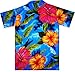 Funky Hawaiian Shirt For Men Short Sleeve Front-Pocket Big Flower Lightblue