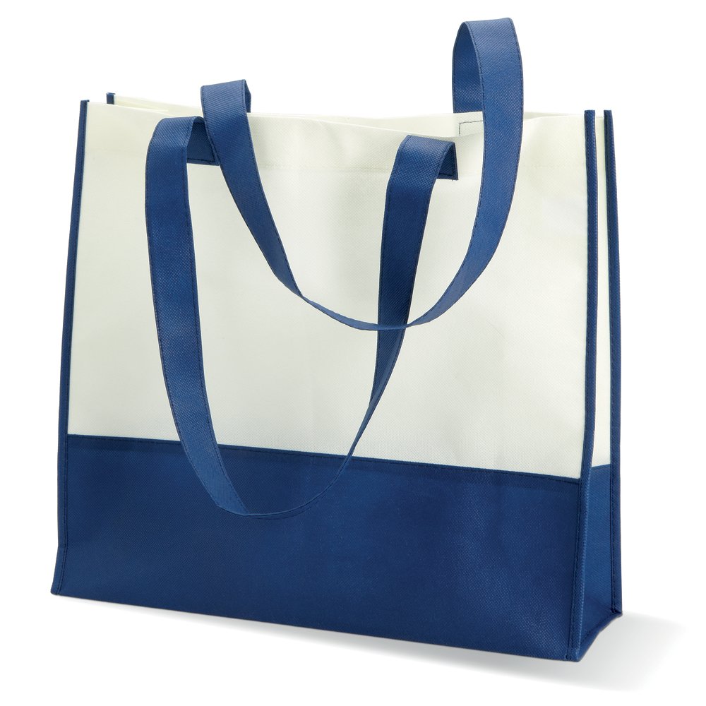 eBuyGB Ladies Large Two Tone Summer Shopping Shopper Handbag Canvas & Beach Tote Bag, Blue/Beige