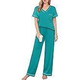 Ekouaer Women's Pajama Sets Short Sleeve V Neck Sleepwear Nightwear Soft Pjs Lounge Sets with Pocket