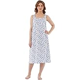 Keyocean Nightgowns for Women, Soft 100% Cotton Lightweight Comfortable Sleeveless Summer Ladies Sleeping-gown