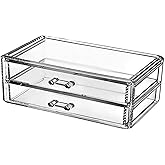 Sunydog Makeup Organizer 2 Drawer Transparent Acrylic Makeup Storage Box Desk Jewelry & Clear Cosmetic Organizer Vanity Storage Display Box Dustproof Drawer Storage for Make Up, Jewelry, Pen