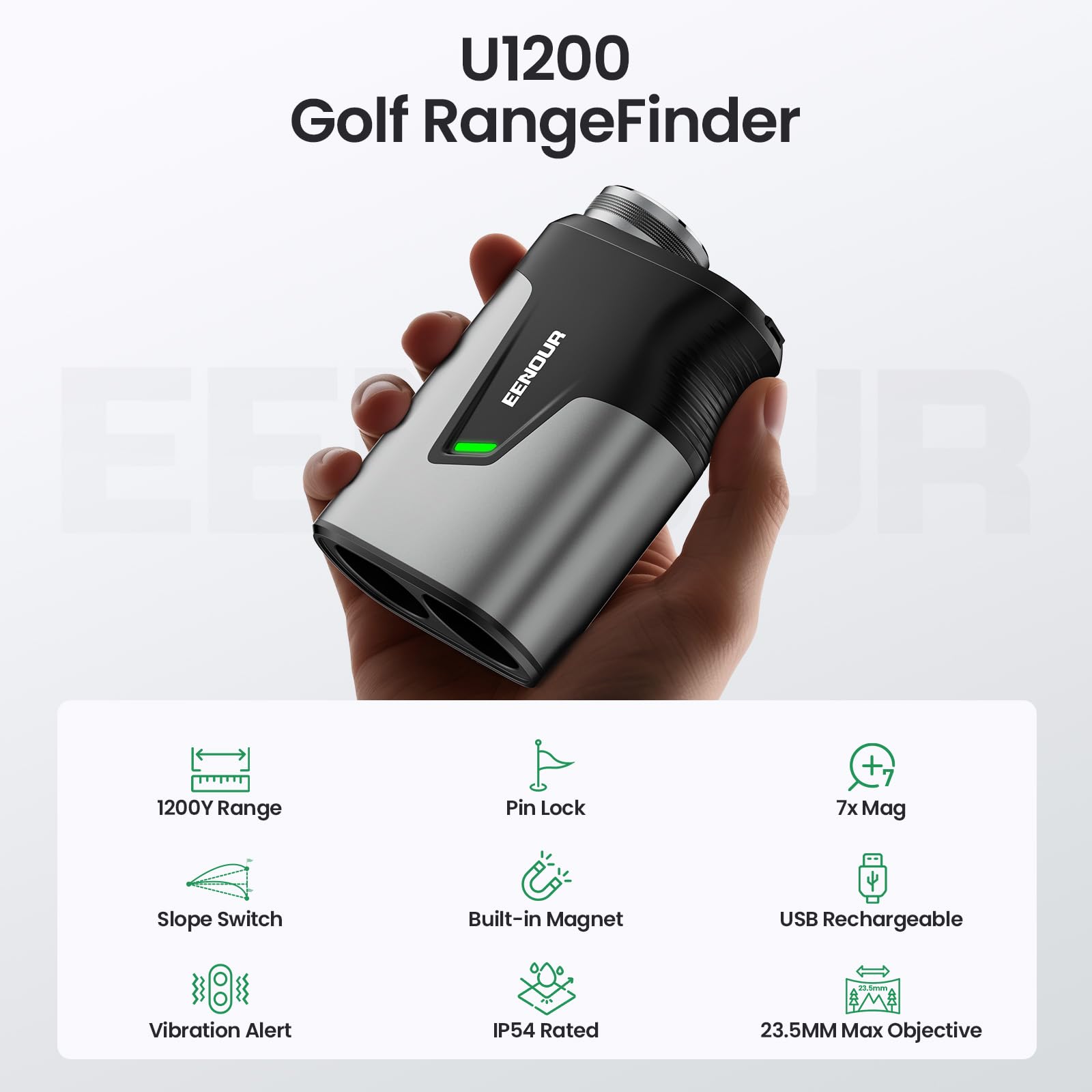 EENOUR Golf Rangefinder with Slope, 1200 Yards 7X Magnification, Laser Range Finder with Pin Lock Vibration, Rechargeable Rangefinders, IP54 Waterproof, Magnetic, Golf Accessories for Men Women