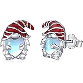 TSECIMGS White Gold Plated Santa Claus Stud Earrings 11x14mm with Heart Moonstone Style Christmas Holiday Earrings for Women