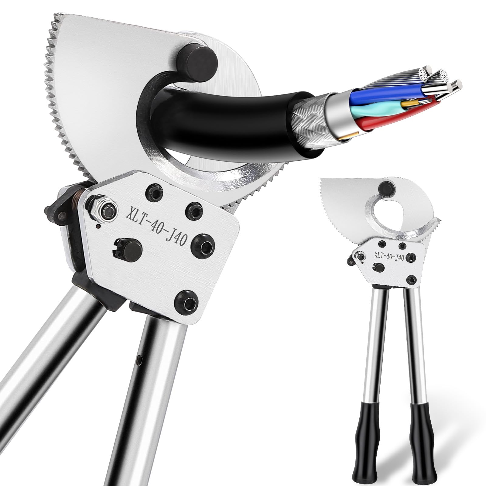 NEWTRY Ratchet Cable Wire Cutter Heavy Duty for Copper Aluminum Armored Cable Cuts Up to 300mm2 and 1000 Pair Communication Cables for Electricians Durable Efficient Easy Use (J40)