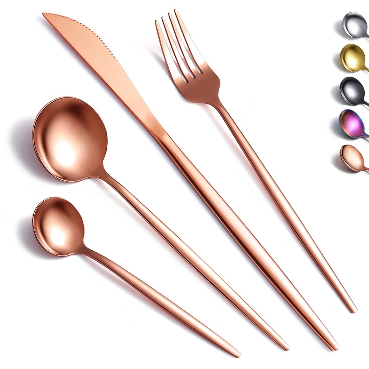 Kyraton Rosegold Cutlery Set 16 Pieces, Stainless Steel Flatware Set, Titanium Plating Rosegold Silverware Set Strong Anti Rust, Dishwasher Safe, Tableware Set Serving 4 People.