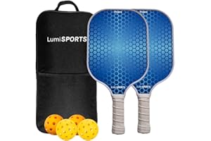 LUMI SPORTS Pickleball Paddle Set | 2 Paddles, 4 Balls, and One Carrying Bag | USAPA Standard | Fiberglass Surface and Polypropylene Honeycomb Core | Unisex | All Skill Levels