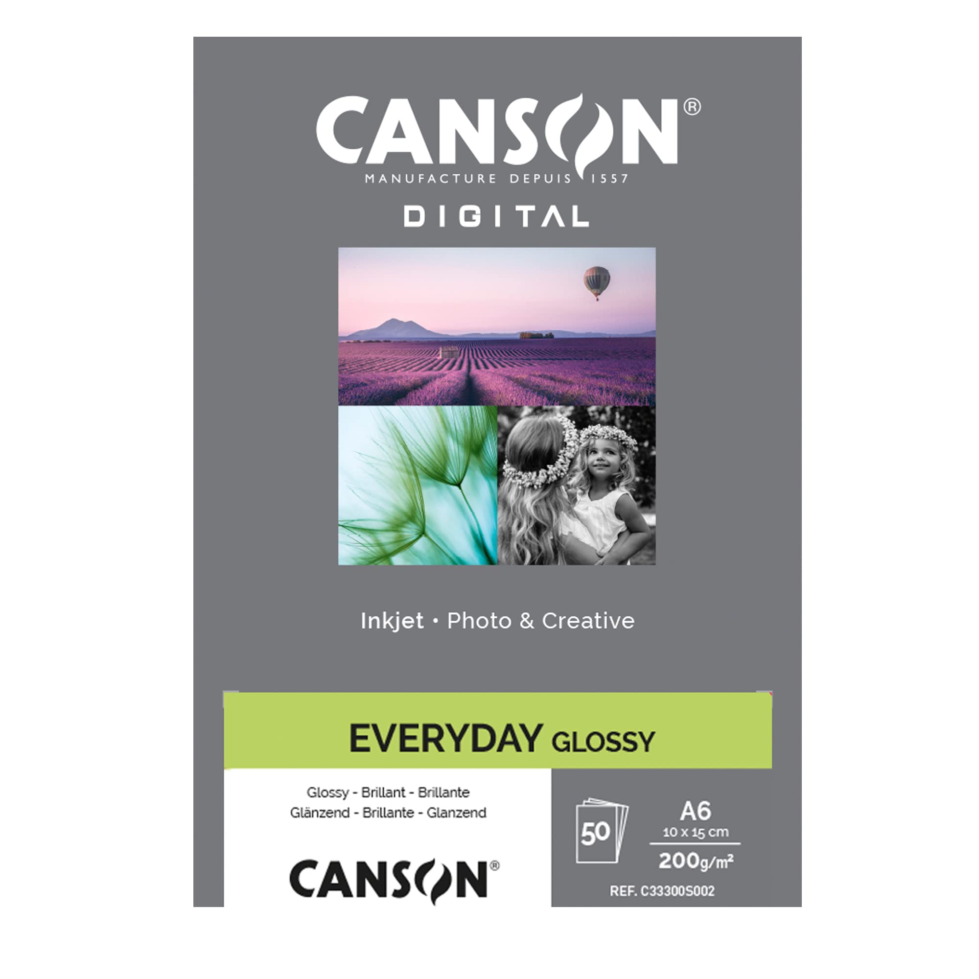 CANSON Everyday Digital Photo Paper Box, 4"x6", 200gsm, Glossy White, 50 Sheets, Ideal for Professional Photographers