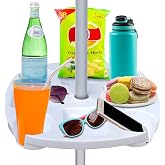 AMMSUN 17" Portable Beach Umbrella Table Tray Attachment, White | with 4 Cup Drinks Holders, 4 Snack Compartments for Beach, Patio, Garden, Swimming Pool, 17 Inch