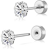 BLISI Titanium Flat Back Earrings, CZ Stud Earrings for Women | Cartilage Earring with Screw on Earring Back | Hypoallergenic Helix Piercing Jewelry | Dainty Earrings 3mm/4mm/5mm Tragus Stud