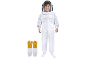 CEED4U Bee Suit for Kids with Fencing Veil Hood and Gloves, Sting Proof Children Beekeeping Suit Beekeeper Clothes