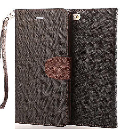 iPhone 5 Case, IPHOX [Cross Pattern Series][Black/Brown] Wallet Case ID Credit Card Cash Slots Premium PU Leather Case with Stand Flip Cover Protector for Apple iPhone 5s & iPhone 5SE--BK/BR