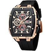 MF MINI FOCUS Men's Watch Analog Fashion Wrist Watch, Skeleton Tonneau Watch for Men with Chronograph,Ideal for Sports Enthusiasts and Daily Wear