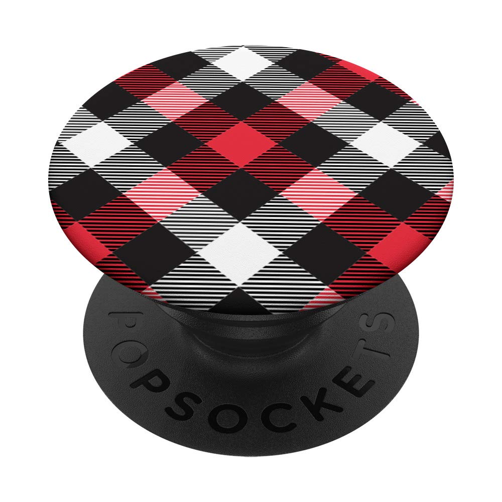 Red Black & White Buffalo Plaid Pattern Decorative Christmas PopSockets PopGrip: Swappable Grip for Phones & Tablets