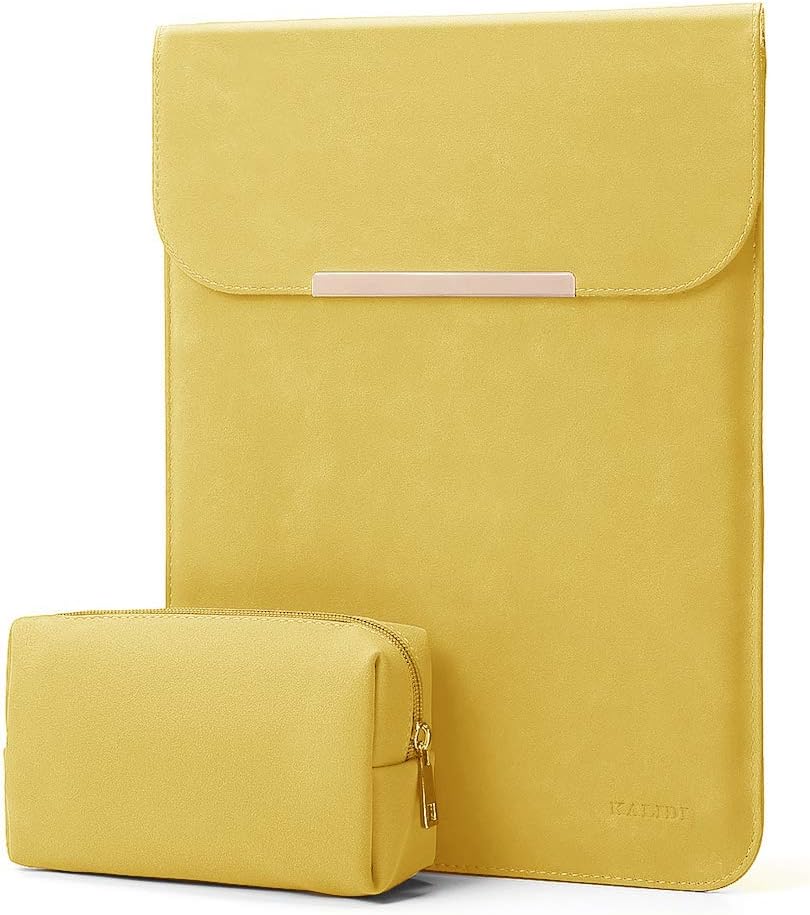 KALIDI 13.3 inch Laptop Sleeve Case Faux Suede Leather for MacBook Air Pro Retina 2016-2020, for 13"-13.5" Surface Pro 5 6 7 with Pouch (for 13.3 inches MacBook/Pro/Air, Yellow): Computers & Accessories