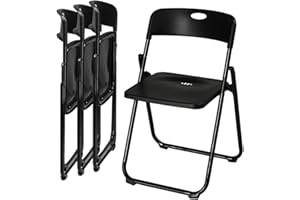 Karl home 4 Pcs Folding Chair, 300LBS Lightweight Foldable Plastic Chair, Reinforced Metal Frame Easy to Fold & Store for Indoor & Outdoor, Wedding, Party, Meeting Room, Patio and Garden, Black