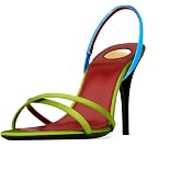 Fuazuzu Colorful Satin Slingback Sandals for Women Strappy Two-Tone Stiletto Heels Sandals Sexy Crisscross Open Toe Shoes Trendy Fashion Evening Party Daily Dressy