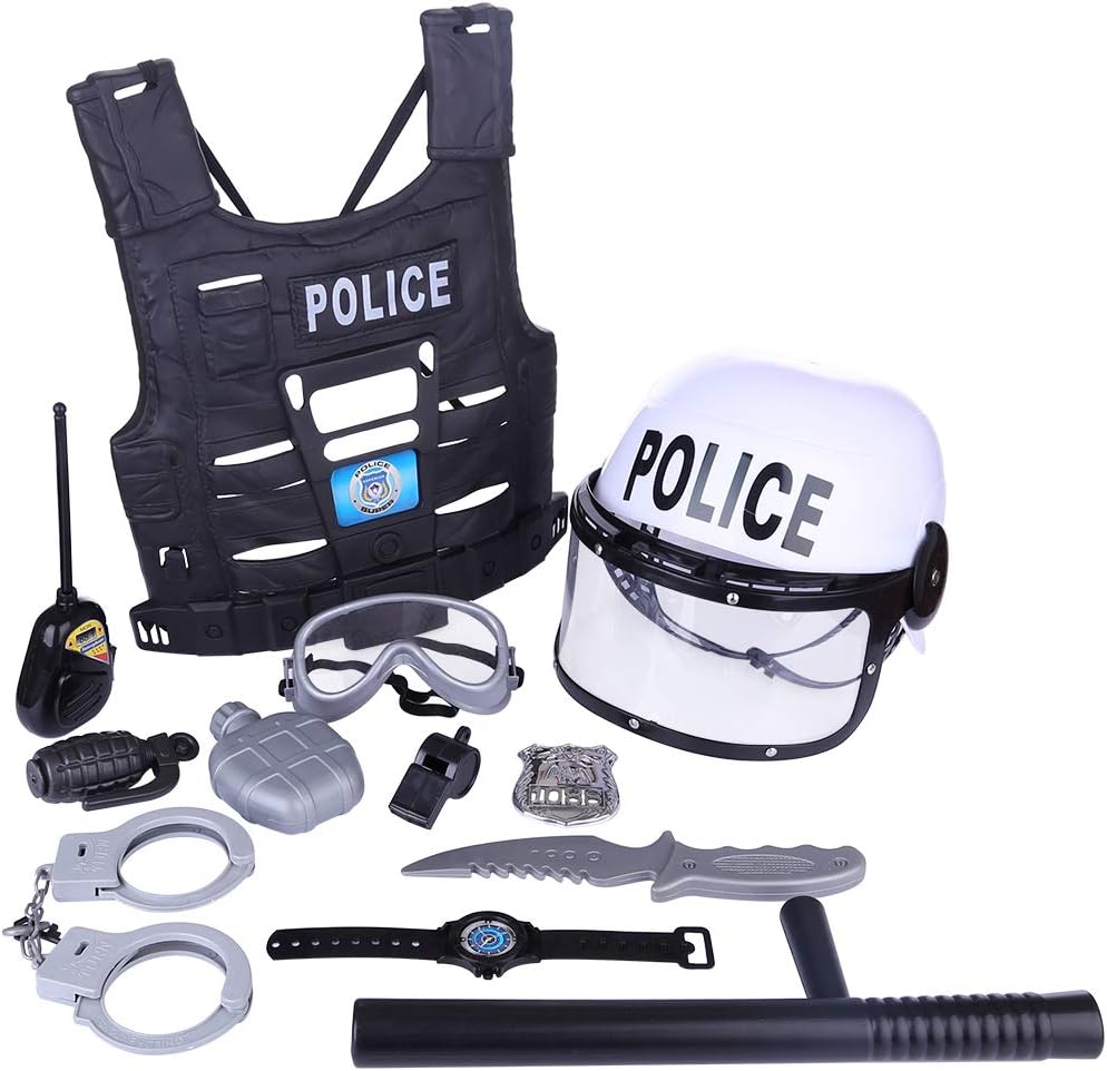 MAJOZ 11Pcs Kids Police Costume Role Play Toys Children Simulation Police Playset