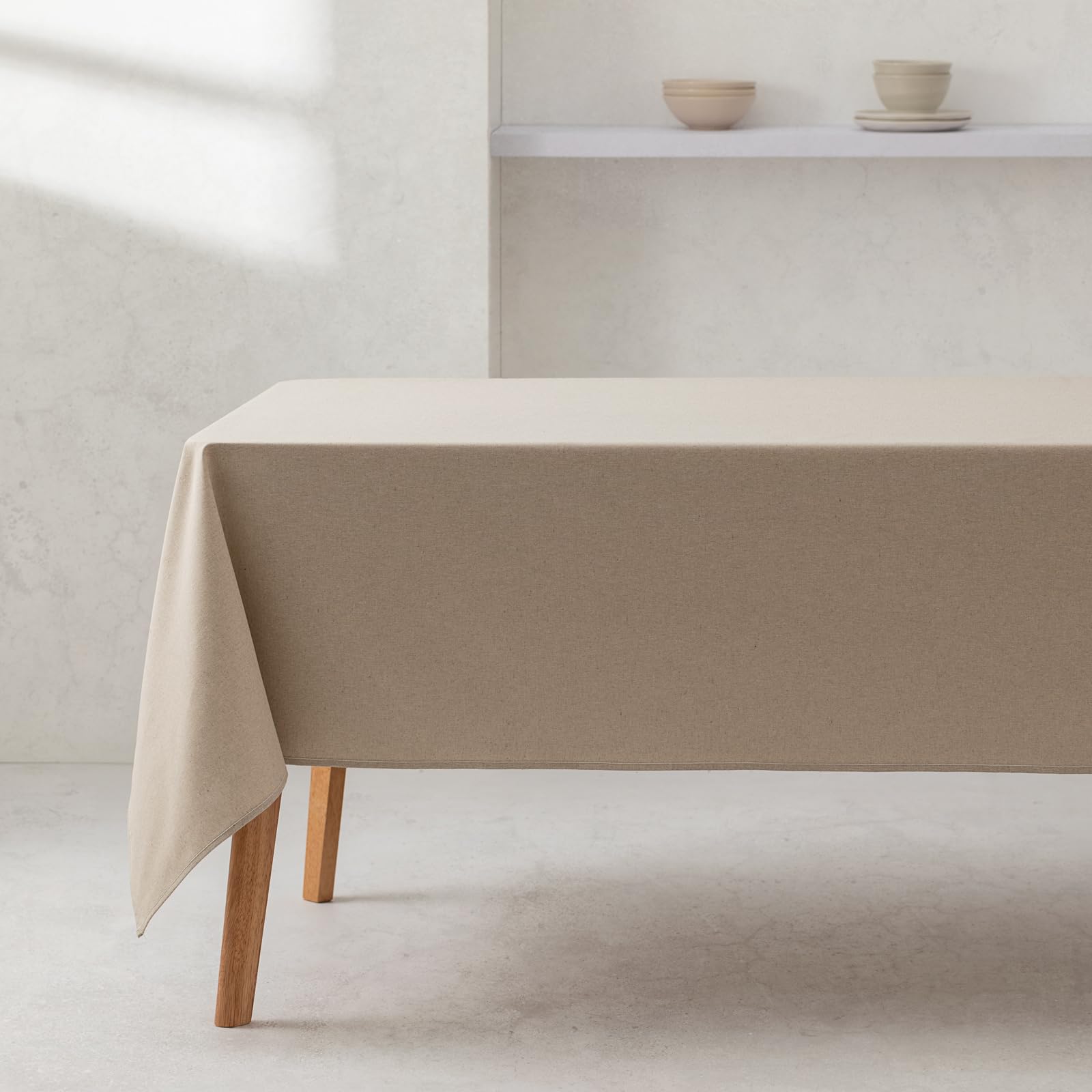 GAMUSI Tablecloth Smooth Organic Cotton Waterproof Stain Resistant Rectangular Stone Colour 140 x 100 cm